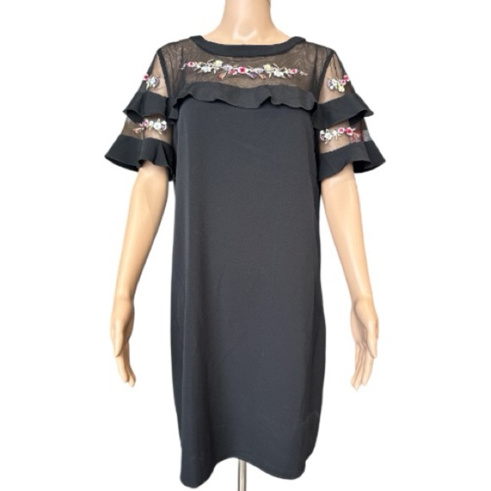 NWT Vero Moda Floral Embroidered Mesh Boho Chic Black Midi Dress Size XL
